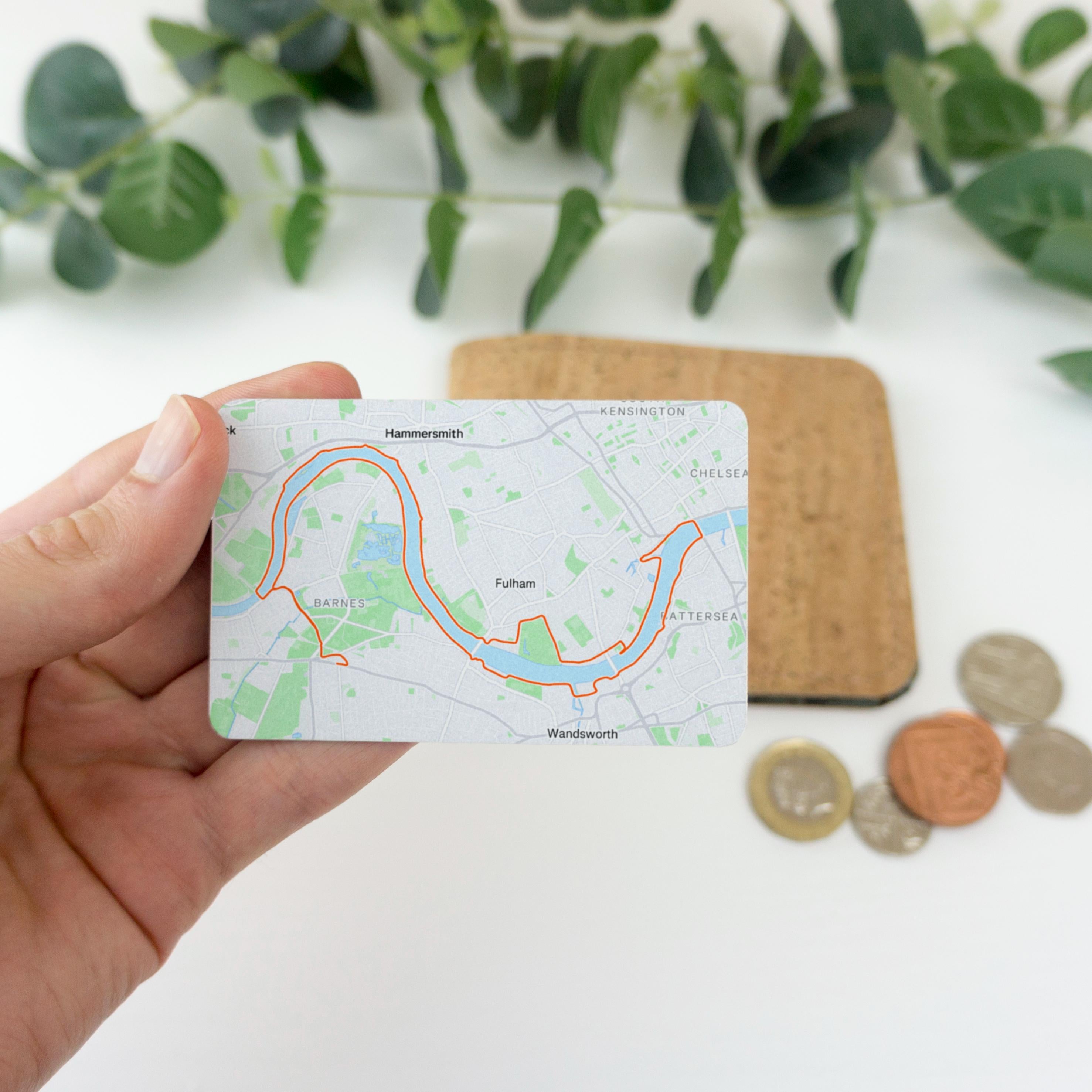 Strava map wallet card celebration gift. Route activity gift for runners with message. Parkrun gifts for him, her. Marathon. Running Cycling