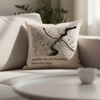 Personalised Map linen cushion for 4th or 12th wedding anniversary gift, black & white