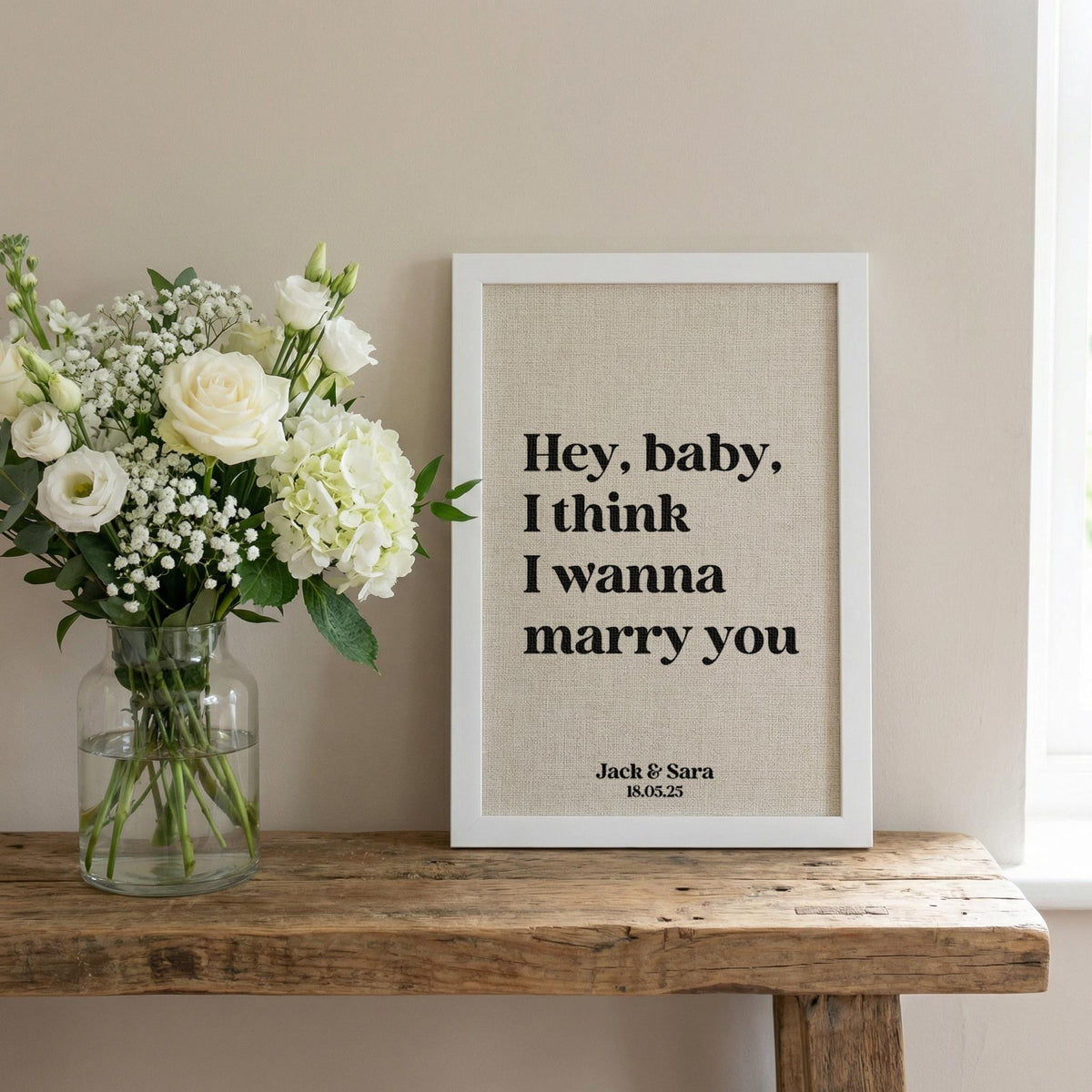 Song Lyrics Quote Print on Linen Fabric for 4th or 12th Anniversary Gift, Custom First Dance Music lyrics printed