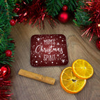 Christmas spirit coaster personalised with any name. Christmas gifts for best friend, custom xmas drinks mat coasters set for her