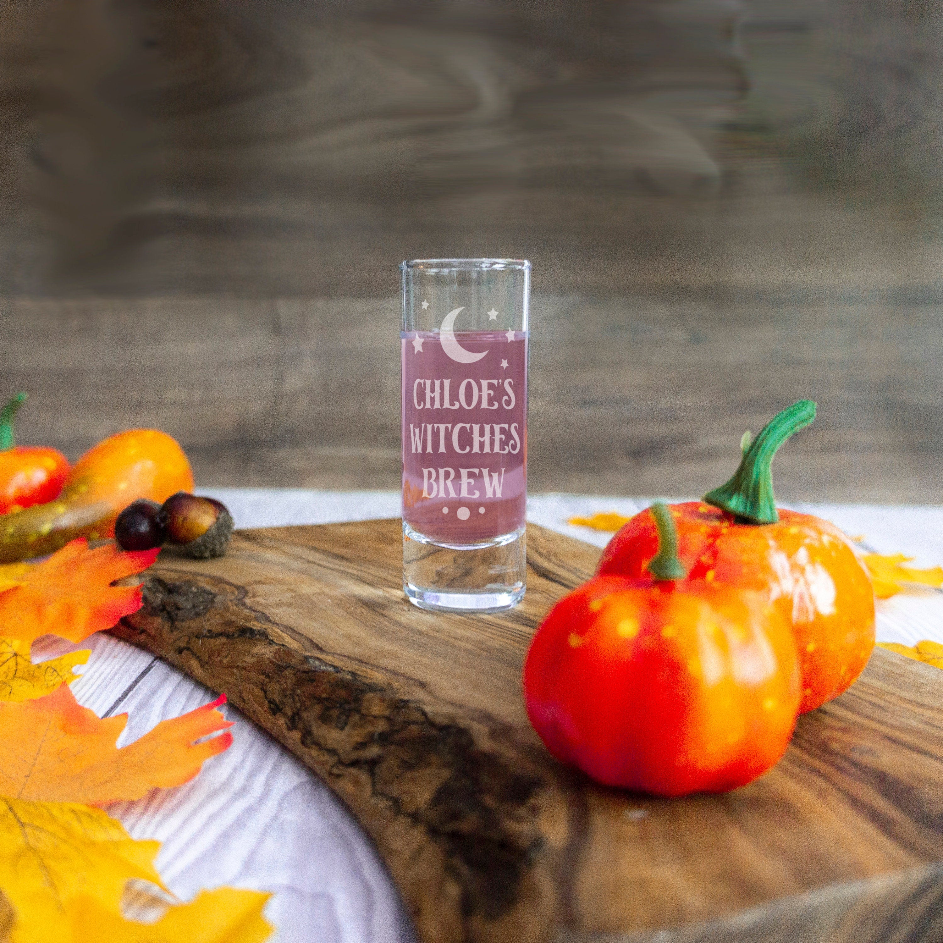 Vampire blood shot glass design for a halloween party home decor. Spirit drinks glass engraved with spooky design for halloween supplies