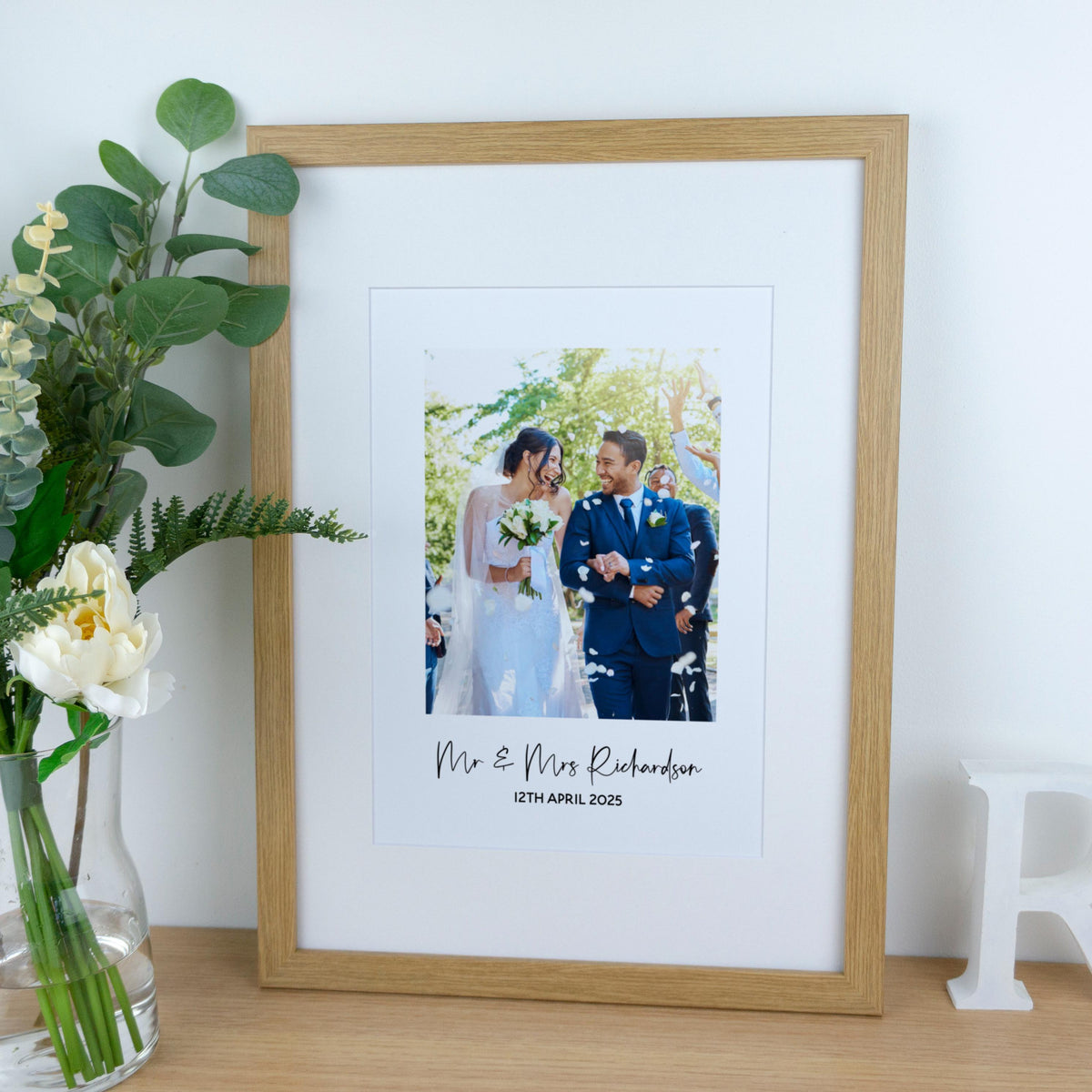 Wedding couples photograph framed print – Custom 1st paper Anniversary Gift