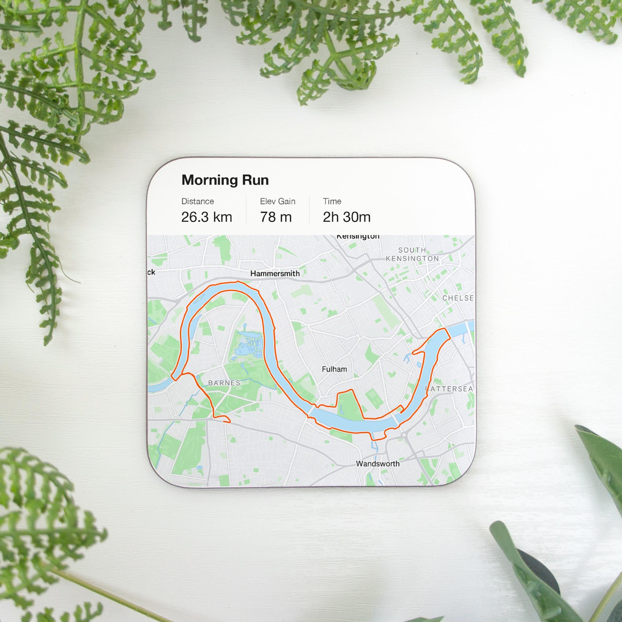 Strava map coaster, gift for runners. Parkrun route gifts for him, her. Marathon celebration gift. Running Walking Cycling Swimming Gift
