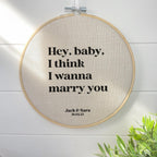 4th wedding anniversary gift of fist dance song lyrics quote printed on linen fabric in embroidery hoop
