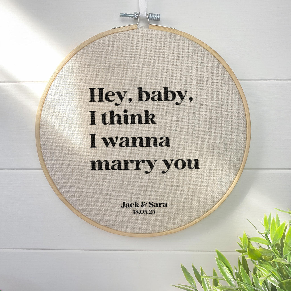 4th wedding anniversary gift of fist dance song lyrics quote printed on linen fabric in embroidery hoop