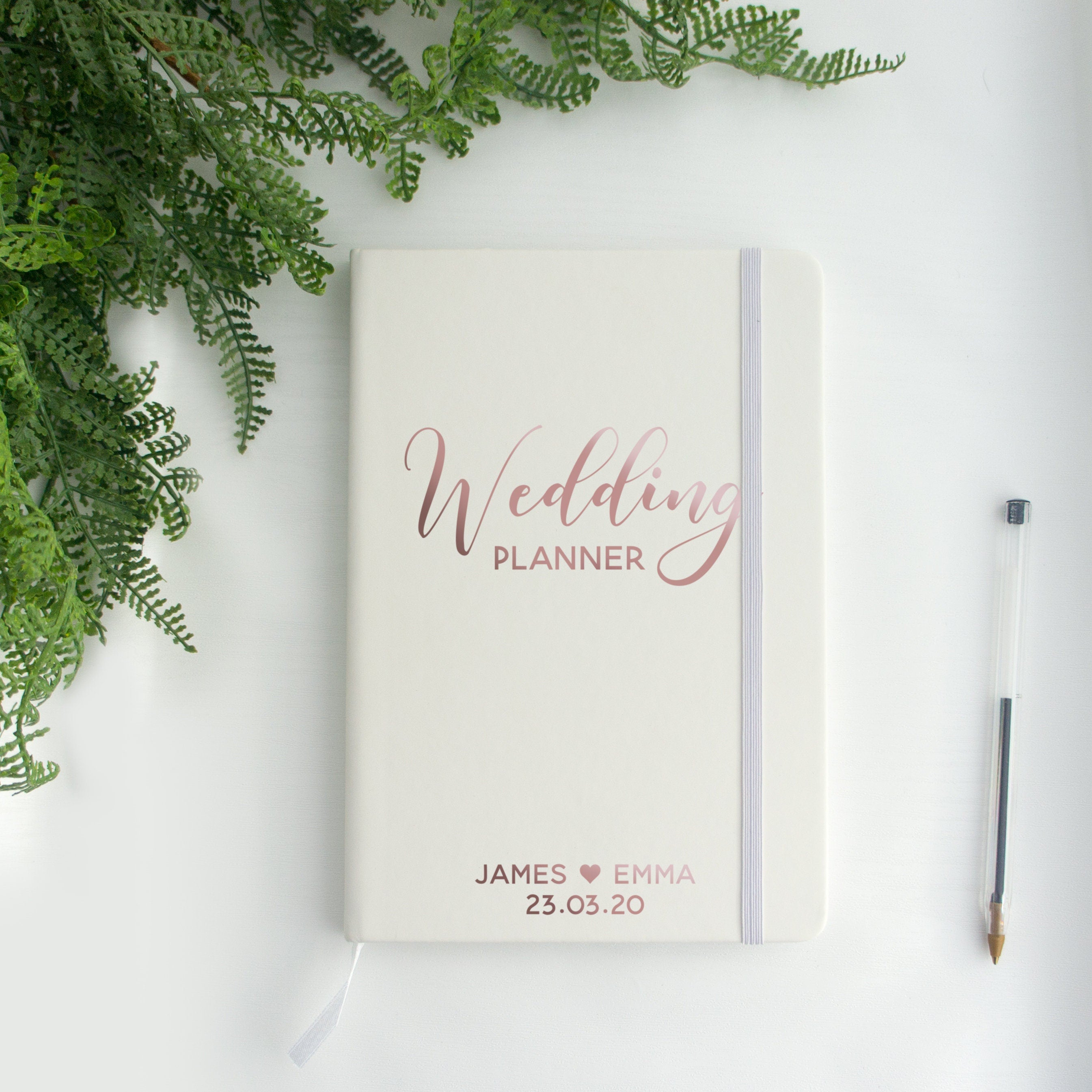 Personalised  Wedding Planner - Lined A5 notebook for wedding planning. Journal plans for just married couple White soft cover vegan leather