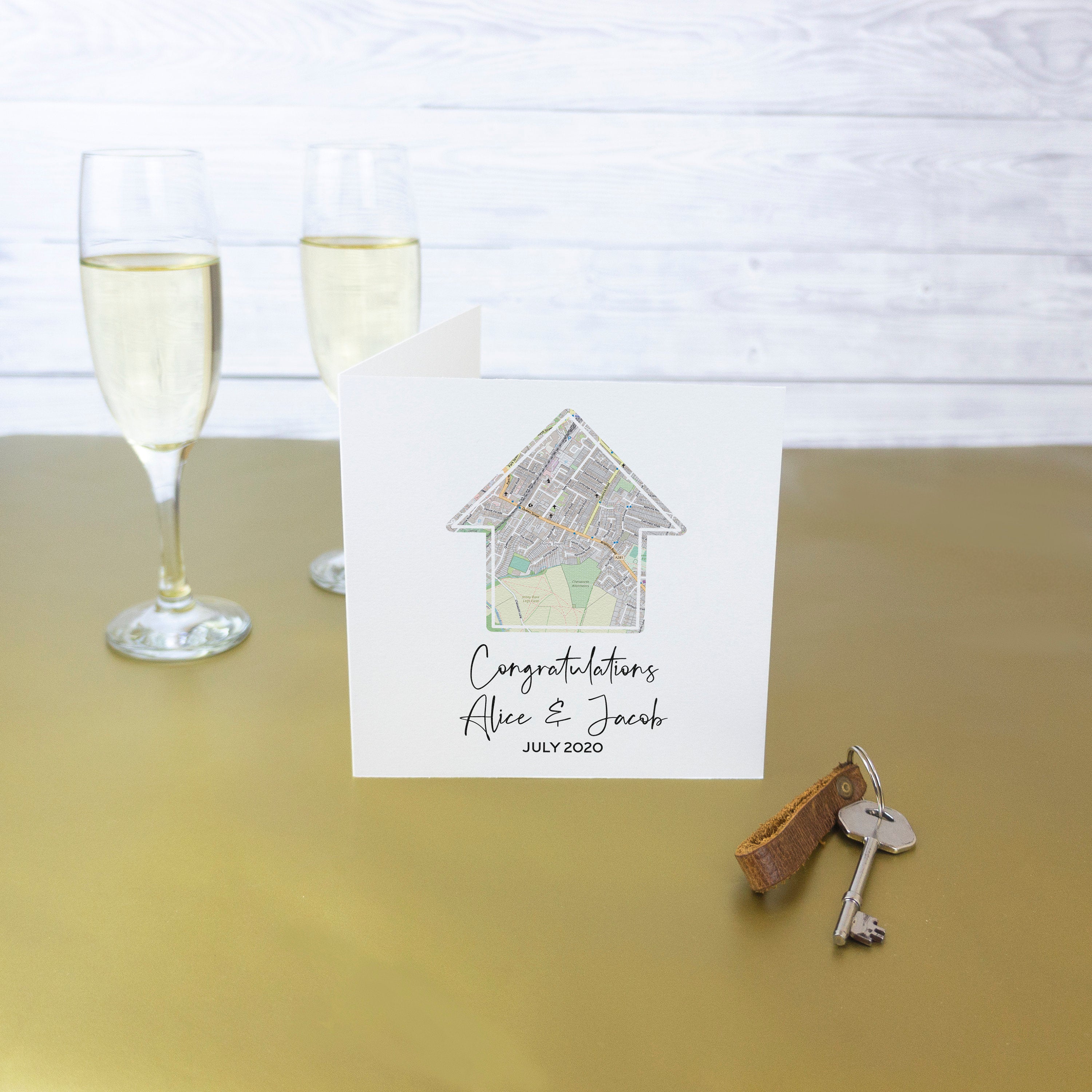New Home Card personalised with map area location. Congratulations for son or daughter moving house