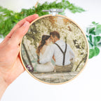 Custom photo printed on Linen embroidery hoop for 4th wedding anniversary gift