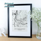 4th wedding anniversary custom linen map printed in black & white on fabric and framed