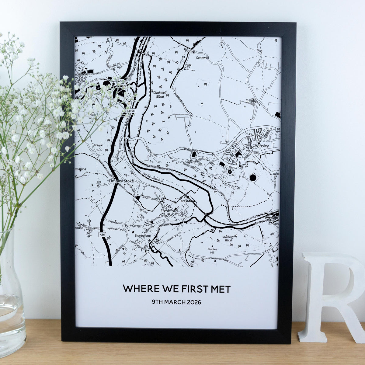 Where we first met map print for Valentine's Day or 1st Paper wedding anniversary