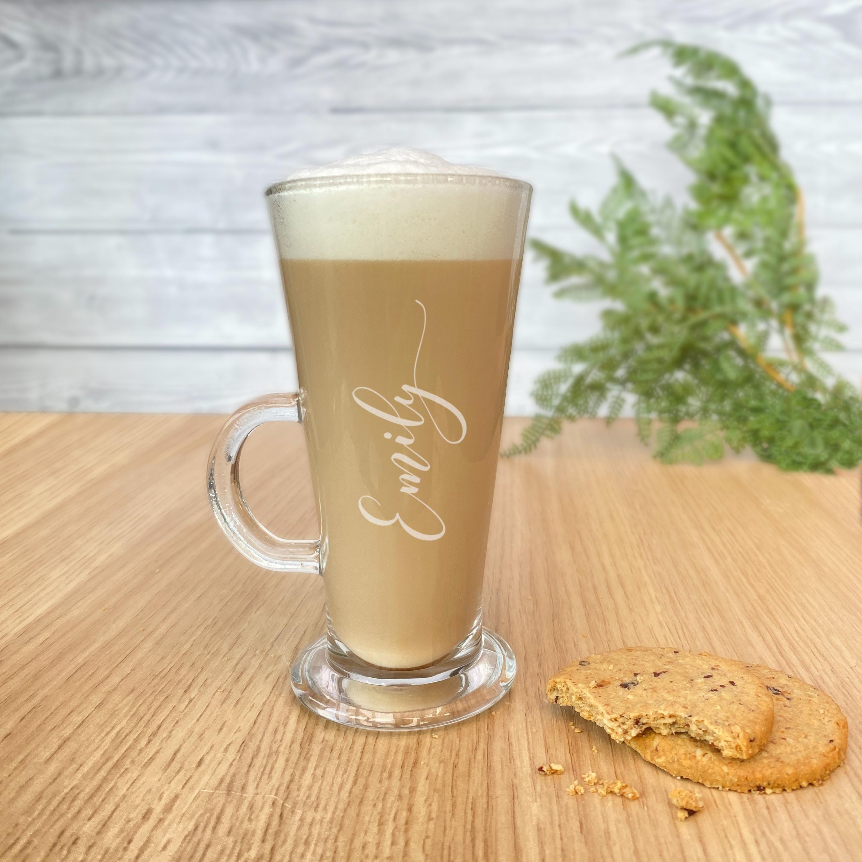 Tall Latte Glass: Personalised Name Engraved - Coffee Lover Gift