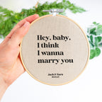 4th wedding anniversary gift of fist dance song lyrics quote printed on linen fabric in embroidery hoop