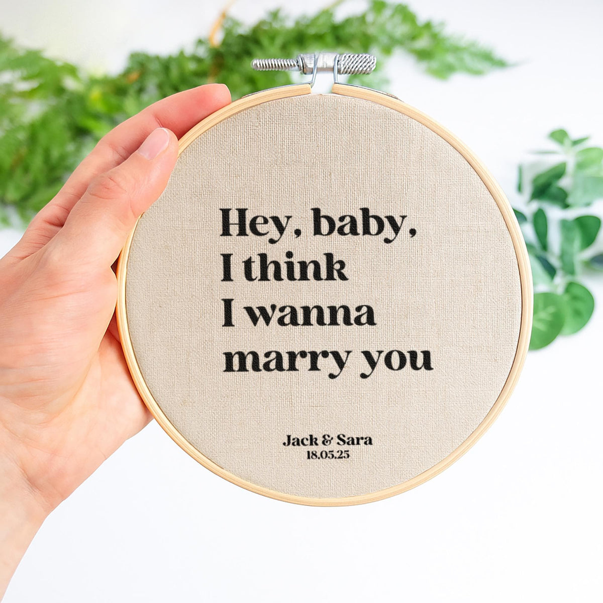 4th wedding anniversary gift of fist dance song lyrics quote printed on linen fabric in embroidery hoop
