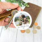 First fathers day keyring with photo. Personalised round picture key ring with text. Fathers Day gift for him dad daddy photograph keepsake
