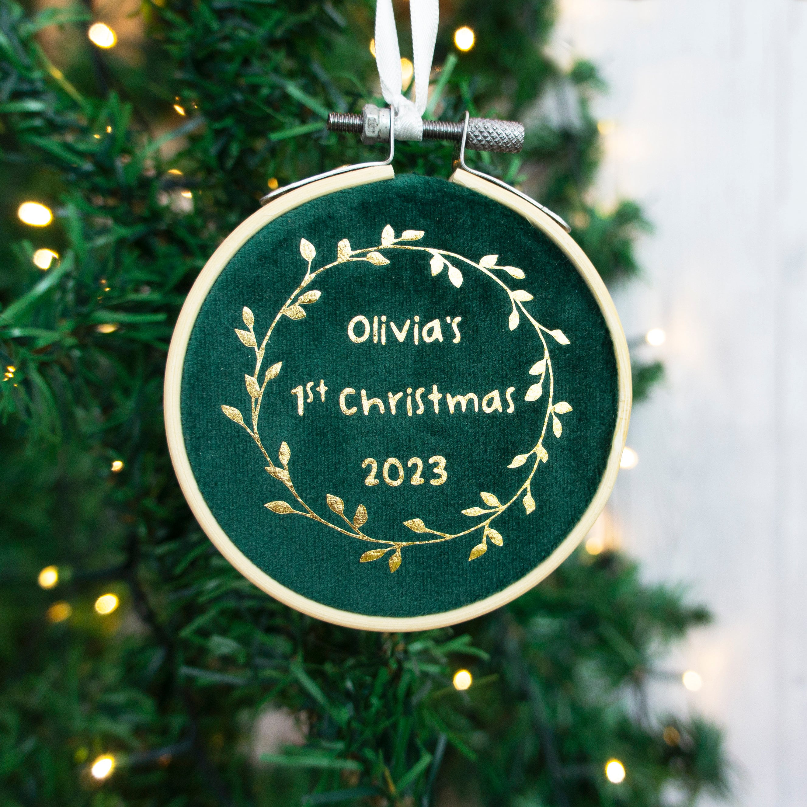 1st Christmas bauble tree decoration for new baby gift for child's first xmas wreath velvet hanging embroidery hoop ornament for parent