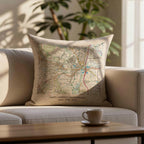 OS Map linen cushion for 4th or 12th wedding anniversary gift. Special location