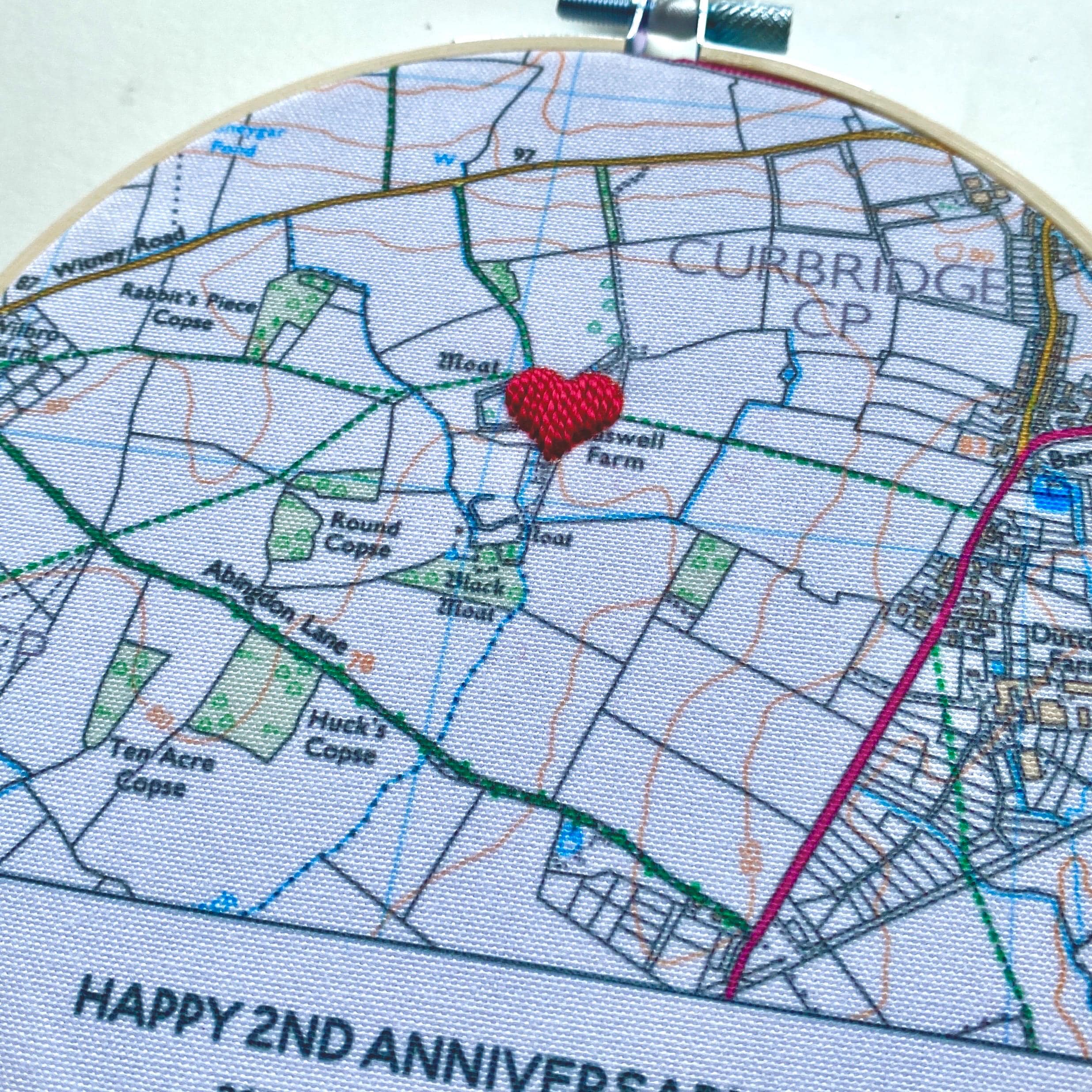 Custom OS map embroidery hoop for Cotton 2nd anniversary gift for husband wife him her Valentines gift for boyfriend girlfriend engagement