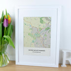 Personalised 4th wedding anniversary map printed on linen fabric and framed