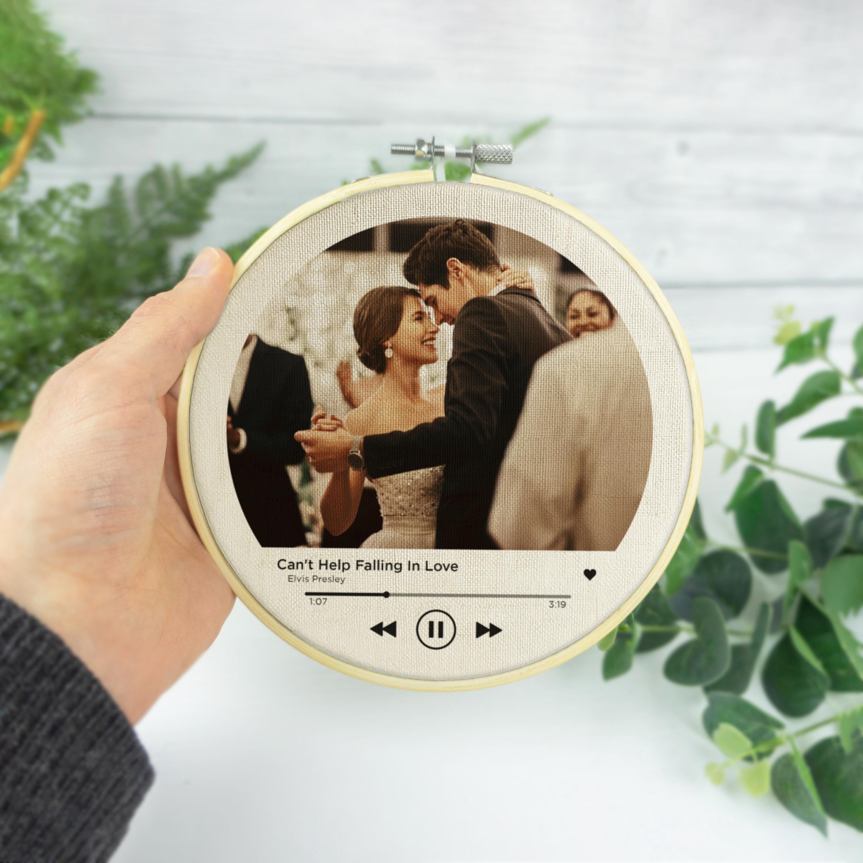 4th wedding anniversary gift of first dance song printed on linen fabric embroidery hoop