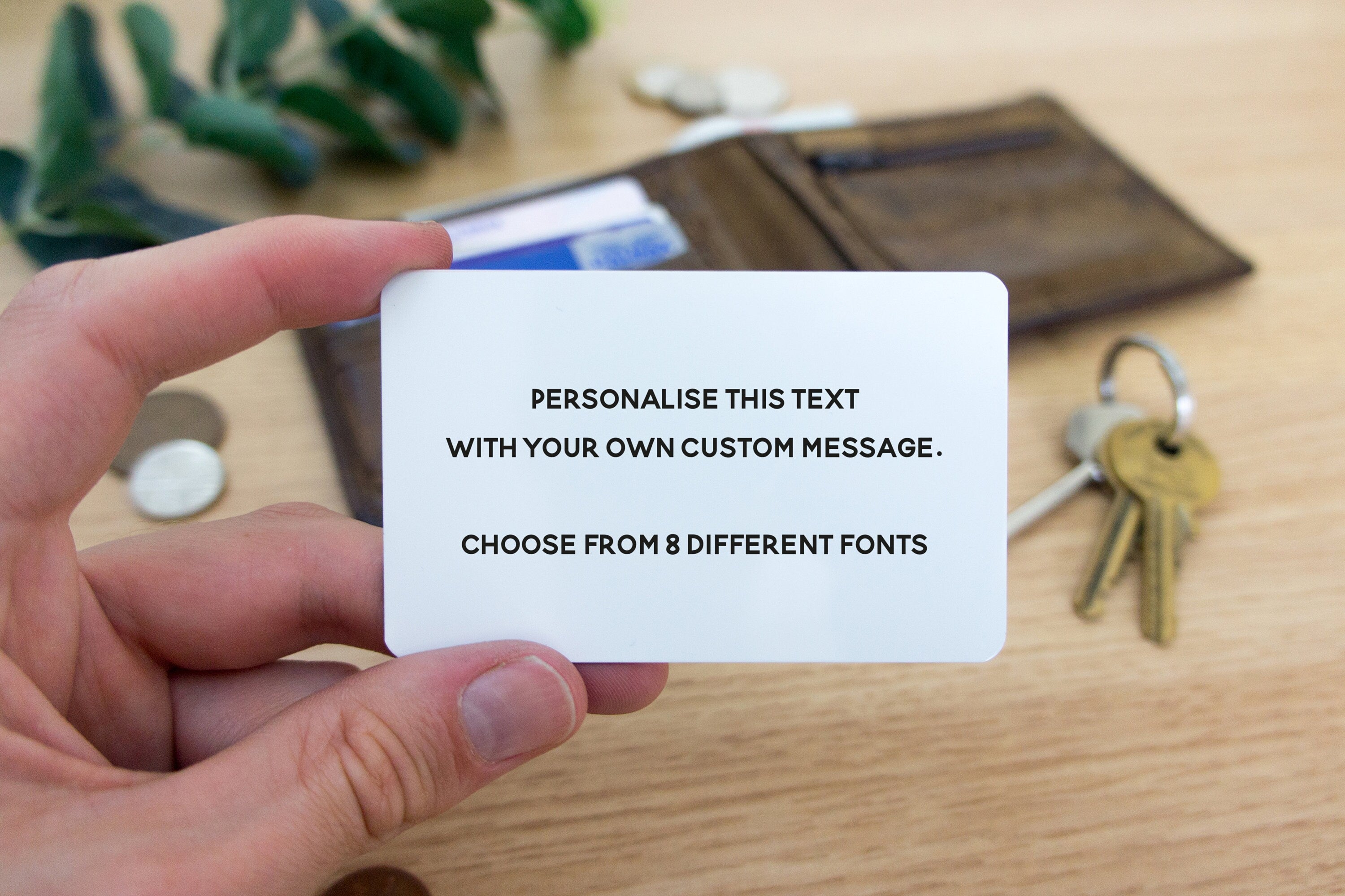 Personalised custom text metal wallet card. Keepsake gift for him or her, boyfriend, girlfriend, husband, wife, Valentine's Anniversary xmas