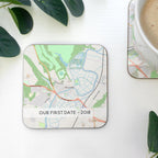 Mothers Day Map coasters with caption. Mummy's first cuddle gift for mum from newborn. personalised drinks mat with custom destination