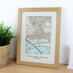 OS Map Print on linen fabric framed for 4th or 12th wedding anniversary gift. Custom location