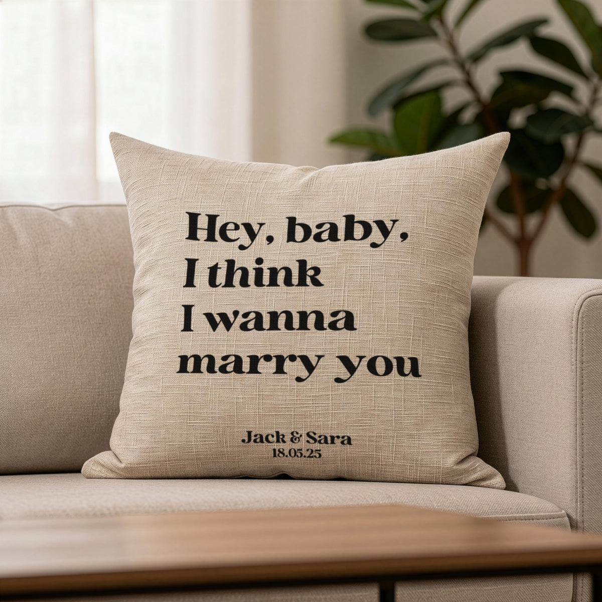 Song Lyrics Quote on linen cushion for 4th or 12th Anniversary Gift, Custom First Dance Music lyrics printed