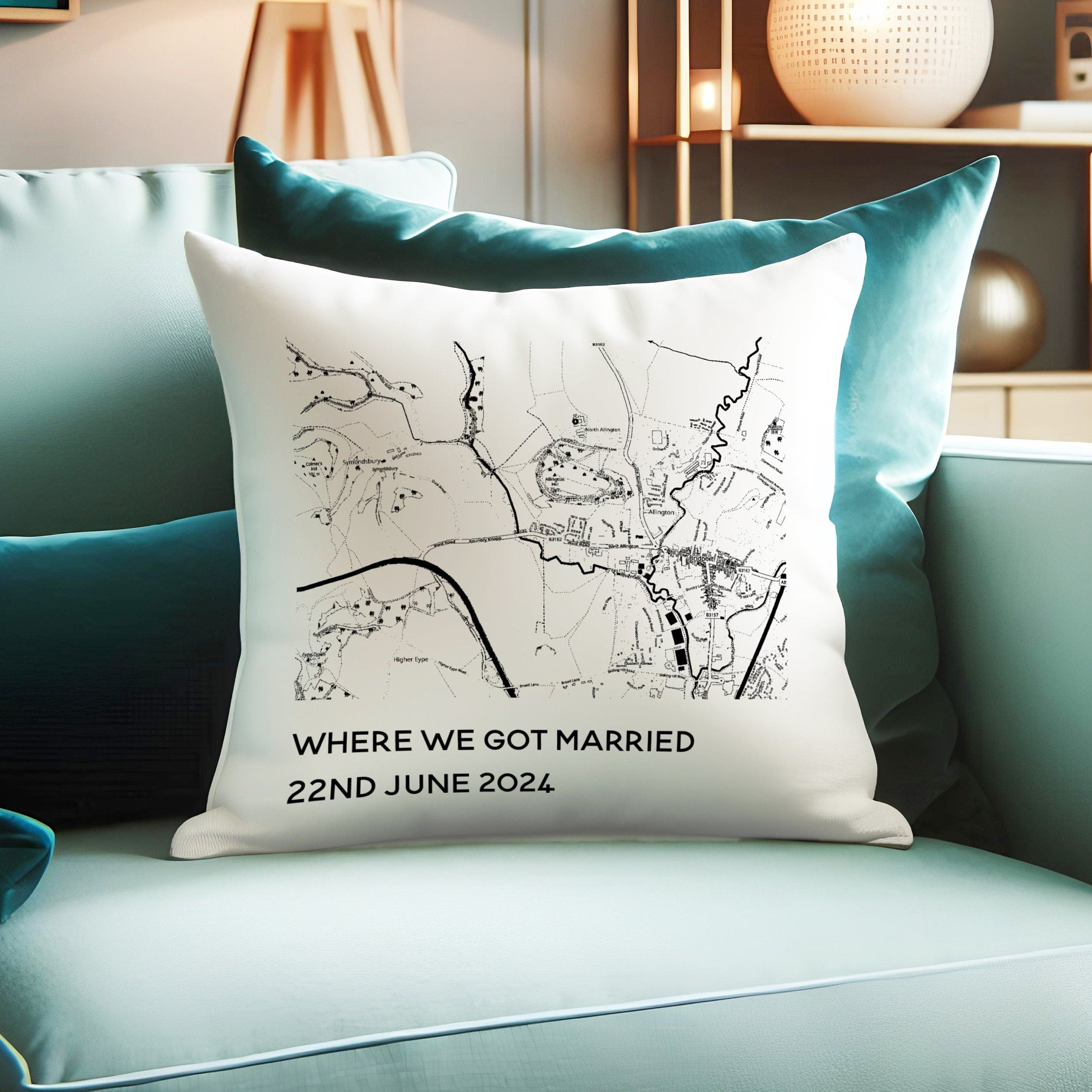 2nd cotton wedding anniversary gift for husband and wife. Map of special location in black and white. Wedding ceremony map gift for Mr & Mrs