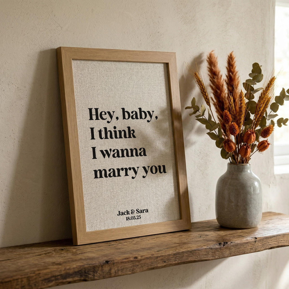 Song Lyrics Quote Print on Linen Fabric for 4th or 12th Anniversary Gift, Custom First Dance Music lyrics printed