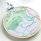 Personalised wedding gift for couple. Venue map embroidery hoop with name and ceremony date. 2nd Cotton anniversary gifts for wife, husband