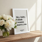 Song Lyrics Quote Print on Linen Fabric for 4th or 12th Anniversary Gift, Custom First Dance Music lyrics printed