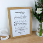 First dance song sheet music print on card for 1st paper anniversary