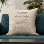 First dance song sheet music on linen cushion for 4th or 12th Anniversary Gift, Personalised lyrics printed