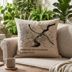 Personalised Map linen cushion for 4th or 12th wedding anniversary gift, black & white