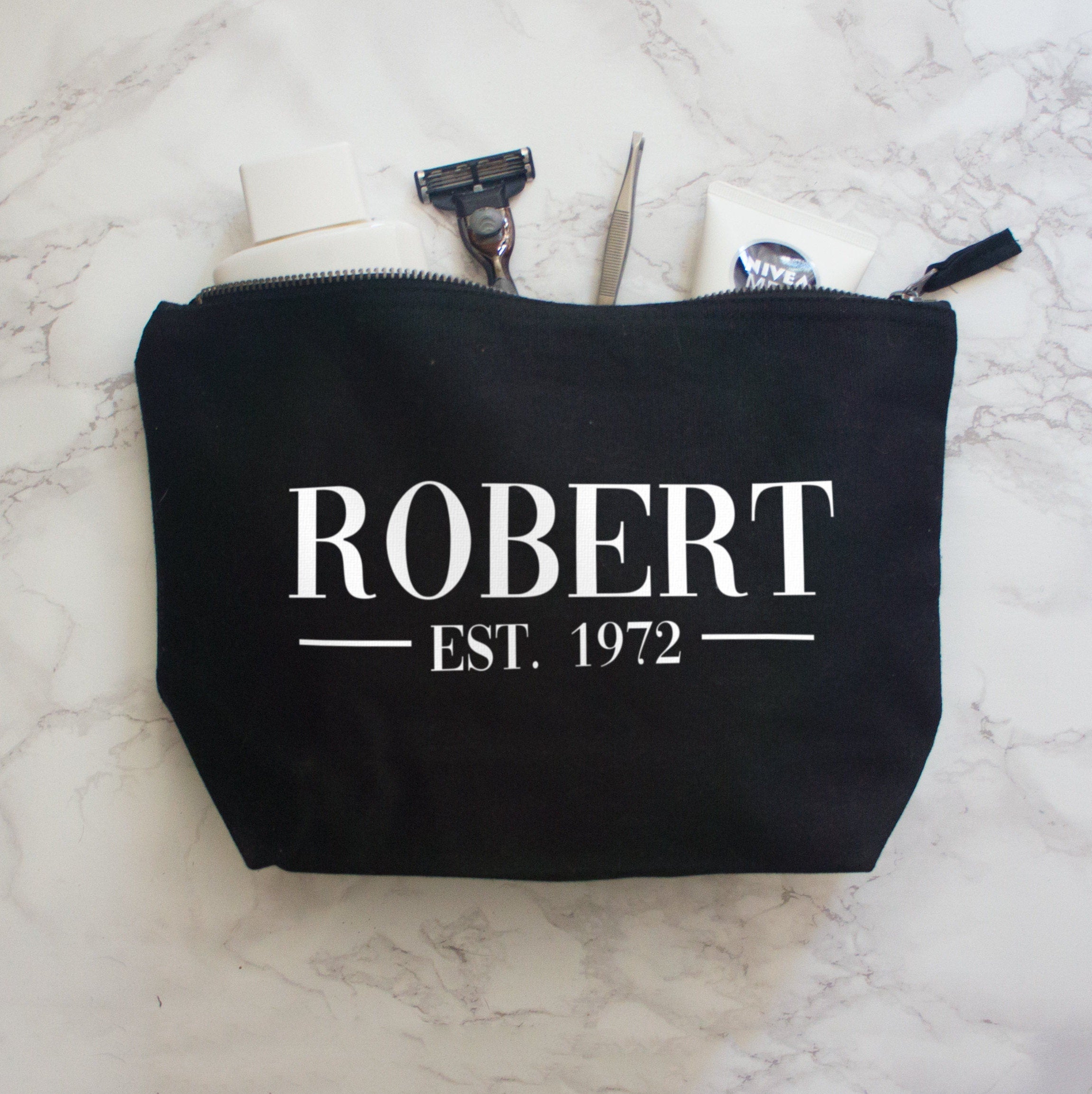 Personalised Men's Wash Bag with name. toiletries case for him, custom man gifts for daddy gifts fathers day washbag large name