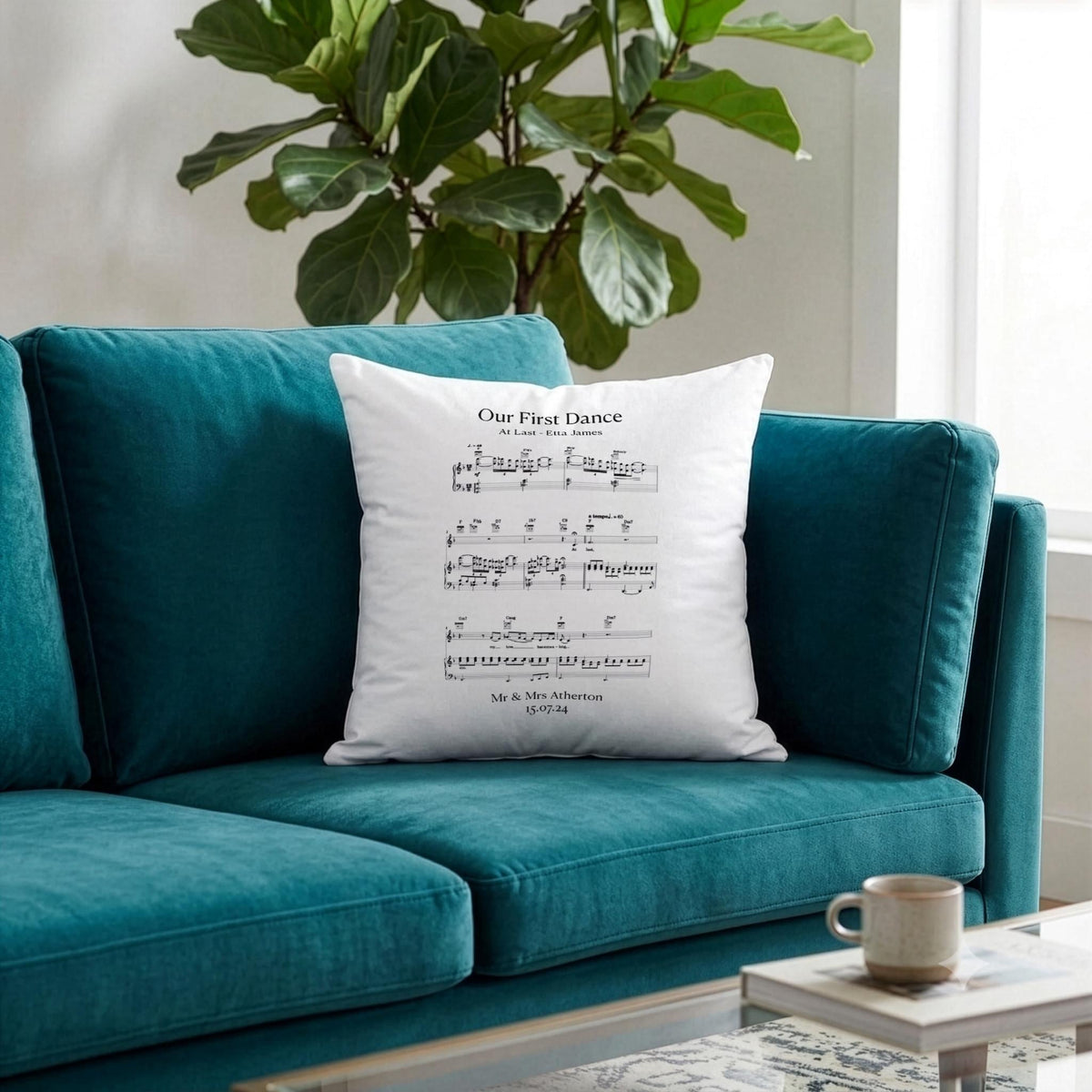 First dance song sheet music on cotton cushion for 2nd Anniversary Gift, Personalised printed