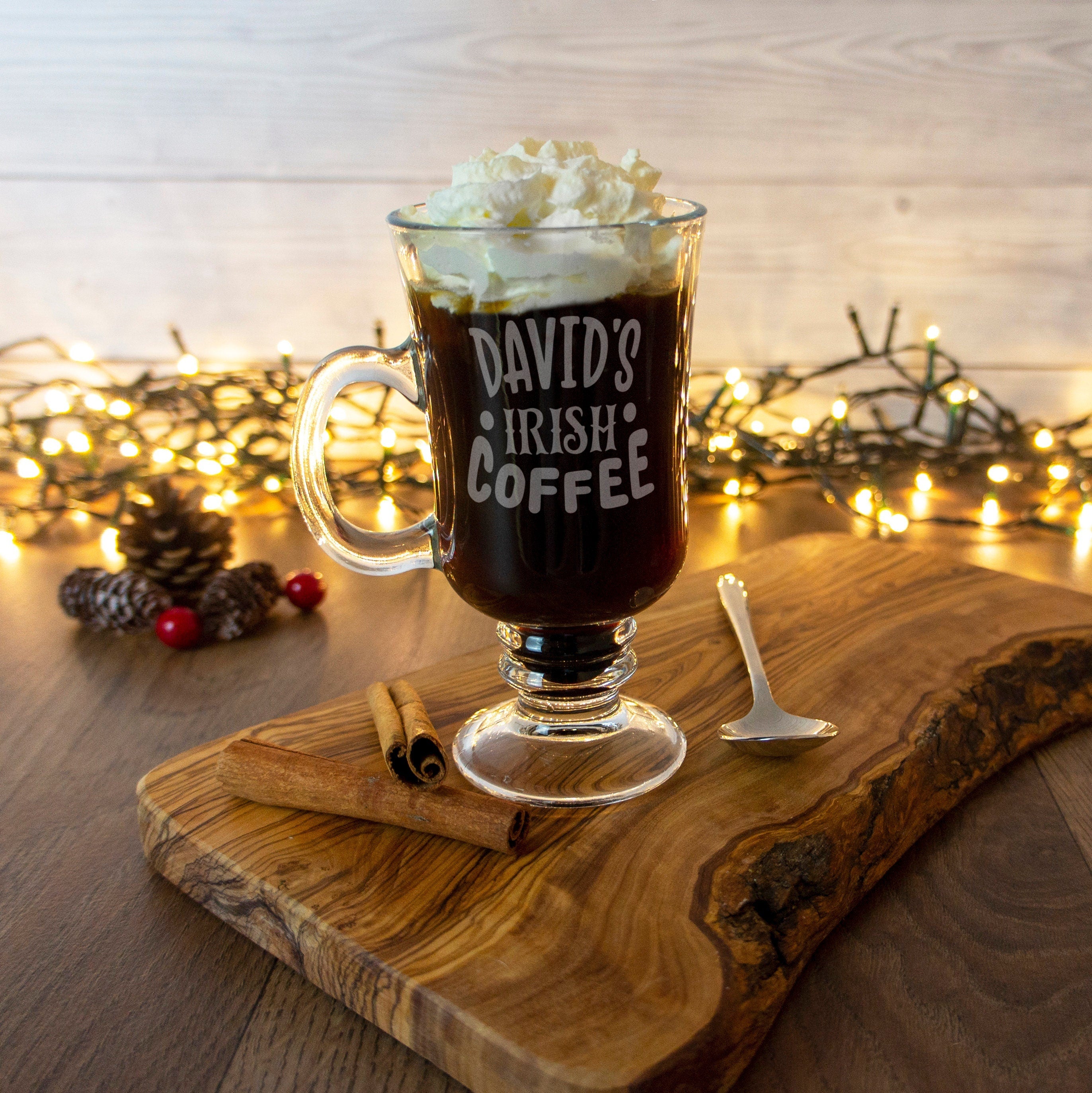 Personalised Irish coffee glasses with name. Christmas gift for men, unique gifts for him Hot Toddy Whiskey glass,