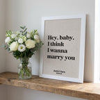 Song Lyrics Quote Print on Linen Fabric for 4th or 12th Anniversary Gift, Custom First Dance Music lyrics printed
