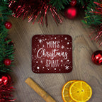 Christmas spirit coaster personalised with any name. Christmas gifts for best friend, custom xmas drinks mat coasters set for her