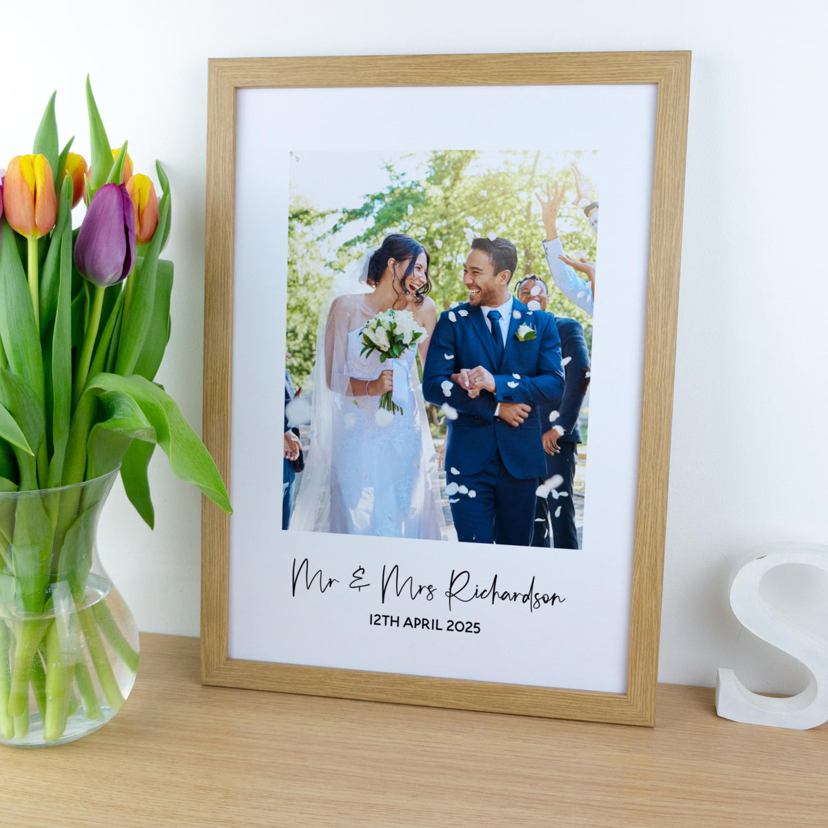 Wedding couples photograph framed print – Custom 1st paper Anniversary Gift