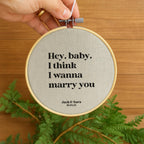 4th wedding anniversary gift of fist dance song lyrics quote printed on linen fabric in embroidery hoop