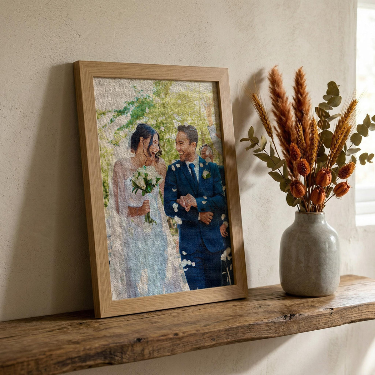 Wedding photograph printed on linen – Custom 12th or 4th Anniversary Gift
