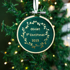 1st Christmas bauble tree decoration for new baby gift for child's first xmas wreath velvet hanging embroidery hoop ornament for parent