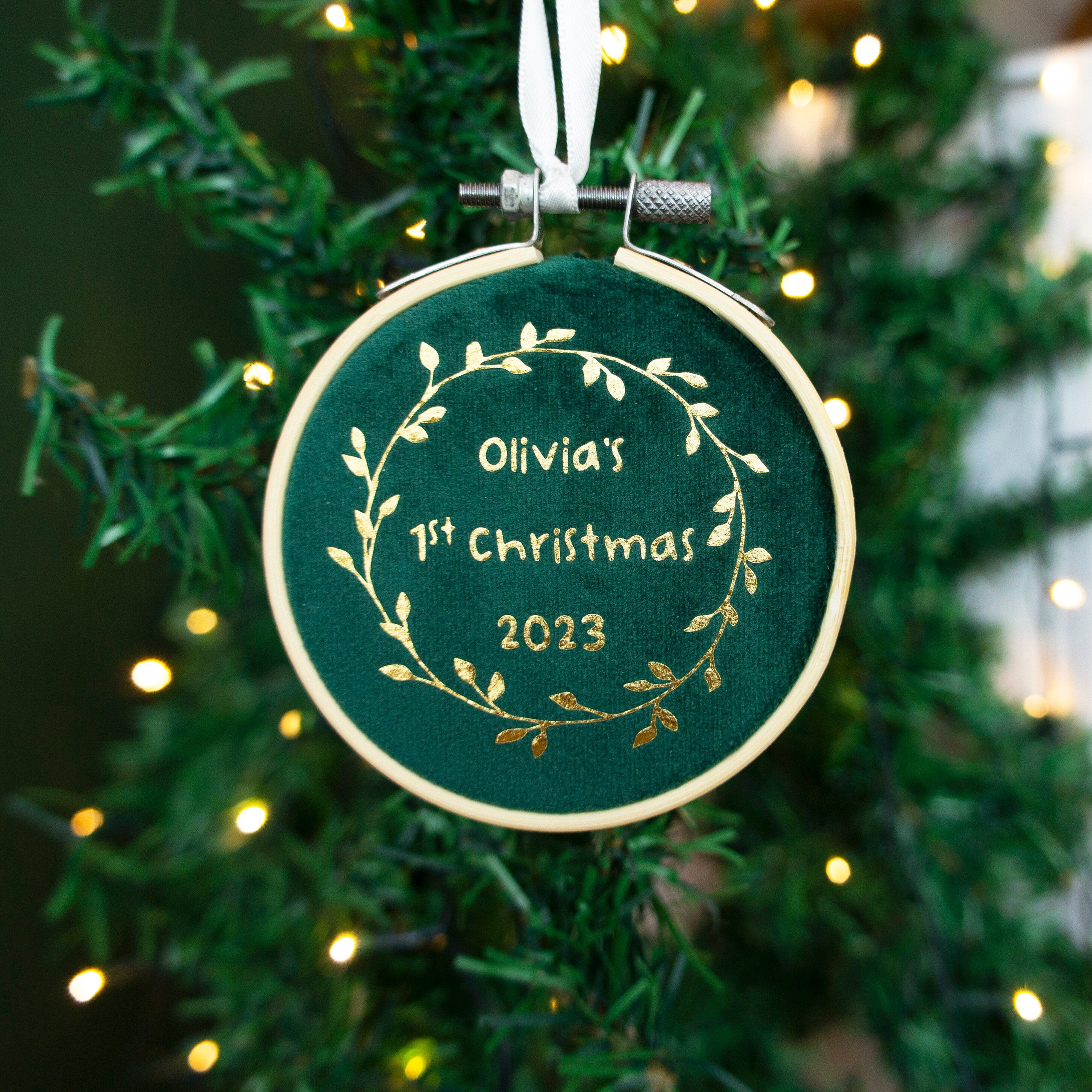 1st Christmas bauble tree decoration for new baby gift for child's first xmas wreath velvet hanging embroidery hoop ornament for parent
