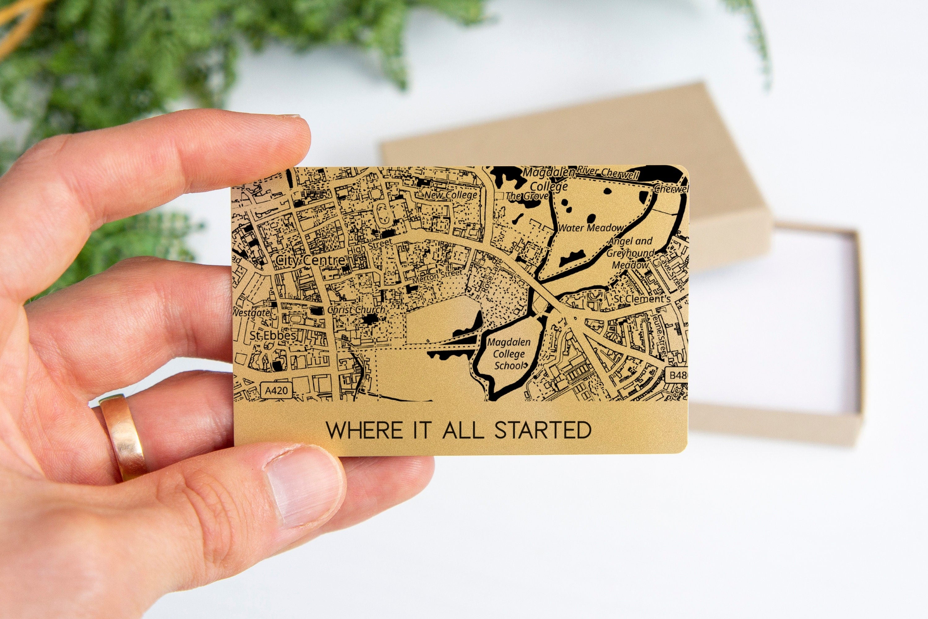 Where We Met wallet card, Personalised map valentine's gift, Custom anniversary gift, Keepsake for him her, Gold metal map wallet Insert