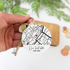Personalised Map Keyring: Black & White Round Design, Custom Text