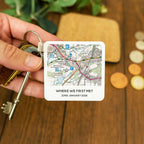 OS Map keyring with special location of where we first met