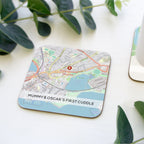 Mothers Day Map coasters with caption. Mummy's first cuddle gift for mum from newborn. personalised drinks mat with custom destination