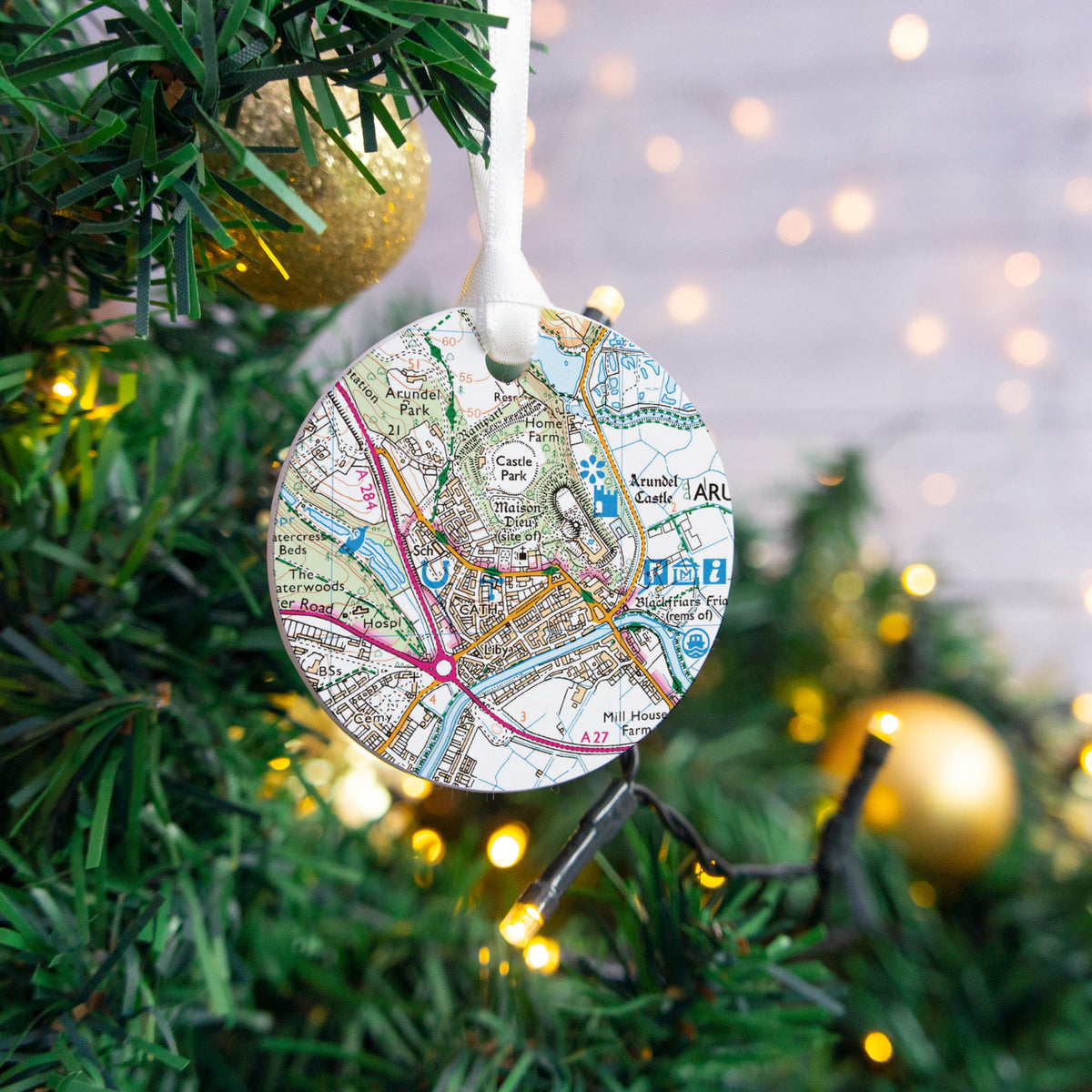 Personalised OS Map Bauble, Custom Location Hanging Christmas Tree Decoration