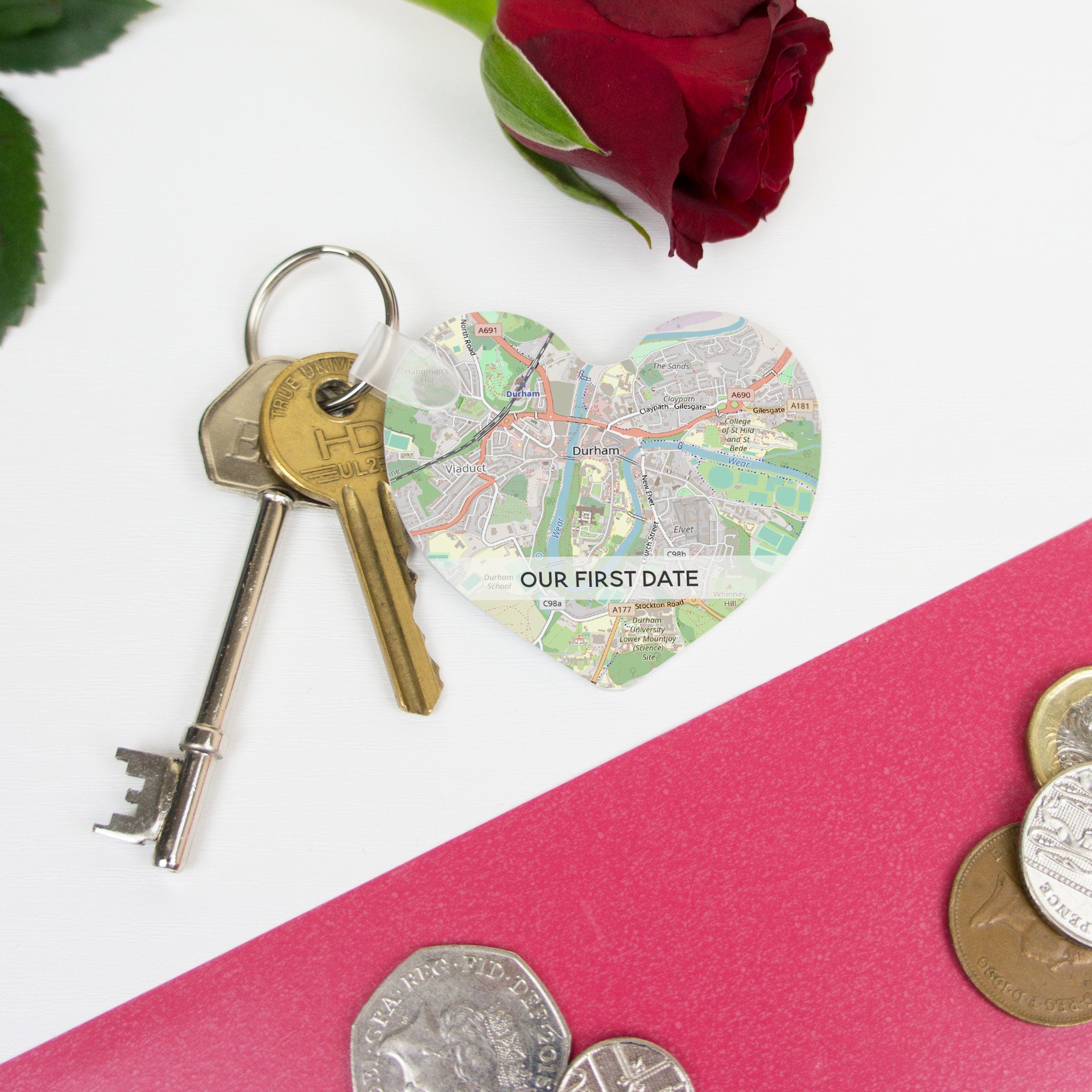 Fathers day heart keyring gift personalised Map and custom caption. Daddy's first father's day 2021 gift for him key ring fob dad